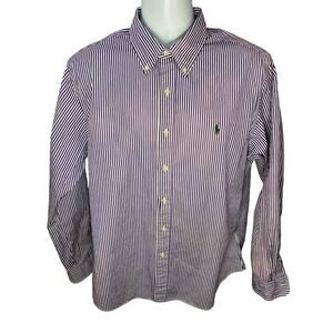 Ralph Lauren Long Sleeve Button Down Shirt Men’s XL Purple White Stripe Slim Fit